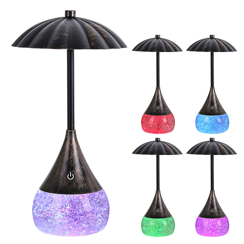 Natuurlijk licht LED -bureaulamp met RGB -glitterfles
