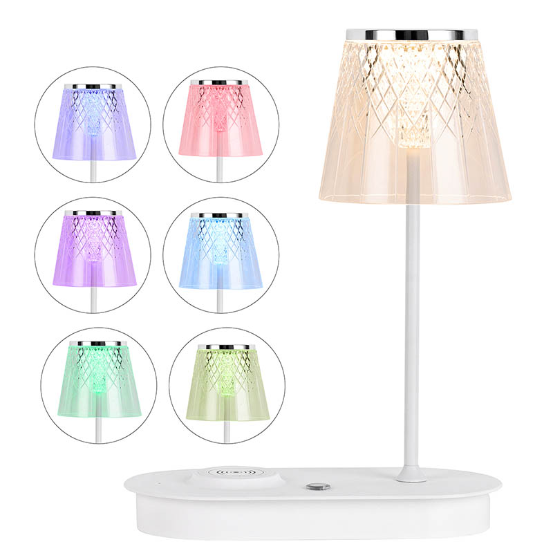 Transparante schaduw LED -bureaulamp met draadloze oplader