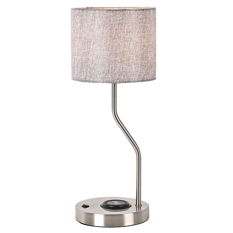 Bureaulamp met draadloze telefoonoplader en stoffen kap